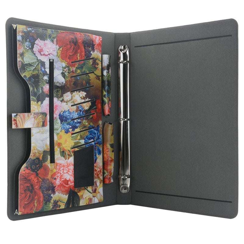 XIAOZHI 3-Ring Binder Portfolio Case, Floral Painting PU Leather Binder Padfolio, Business Planner Organizer with Notepad Holder, Red, 9.5x9.5x12.8 in. (WMQ027-Red) - Image 3
